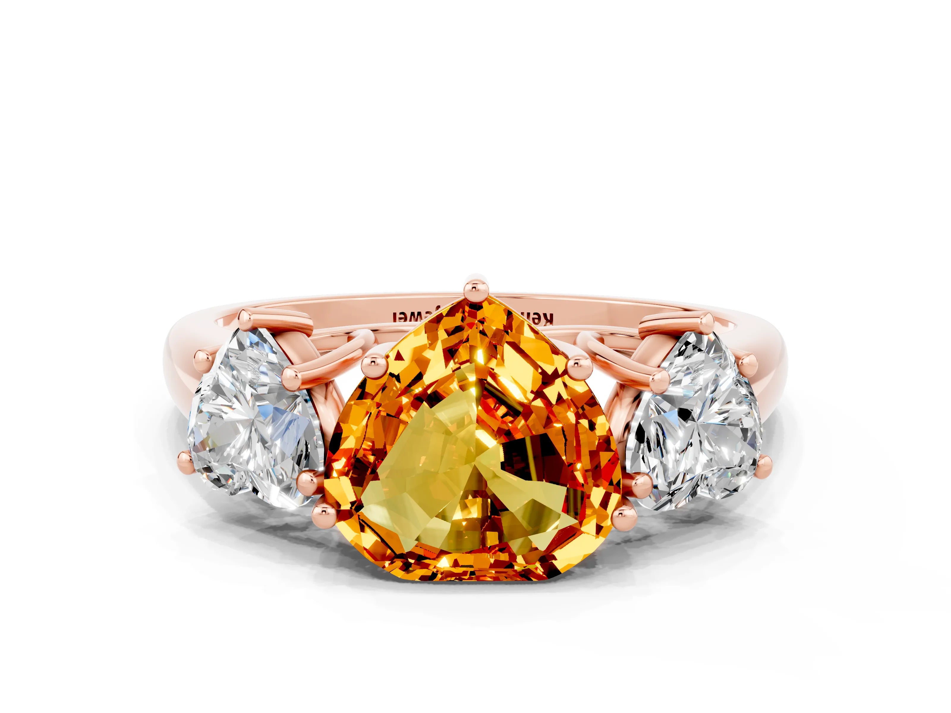 Rose gold Three-Stone Heart Cut Citrine Engagement Ring with Prong Setting