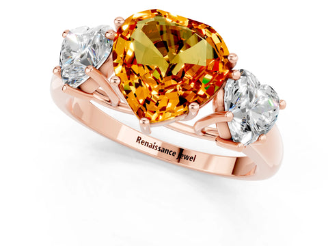 Rose gold Three-Stone Heart Cut Citrine Engagement Ring with Prong Setting_1
