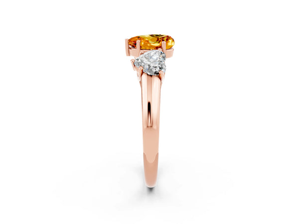 Rose gold Three-Stone Heart Cut Citrine Engagement Ring with Prong Setting