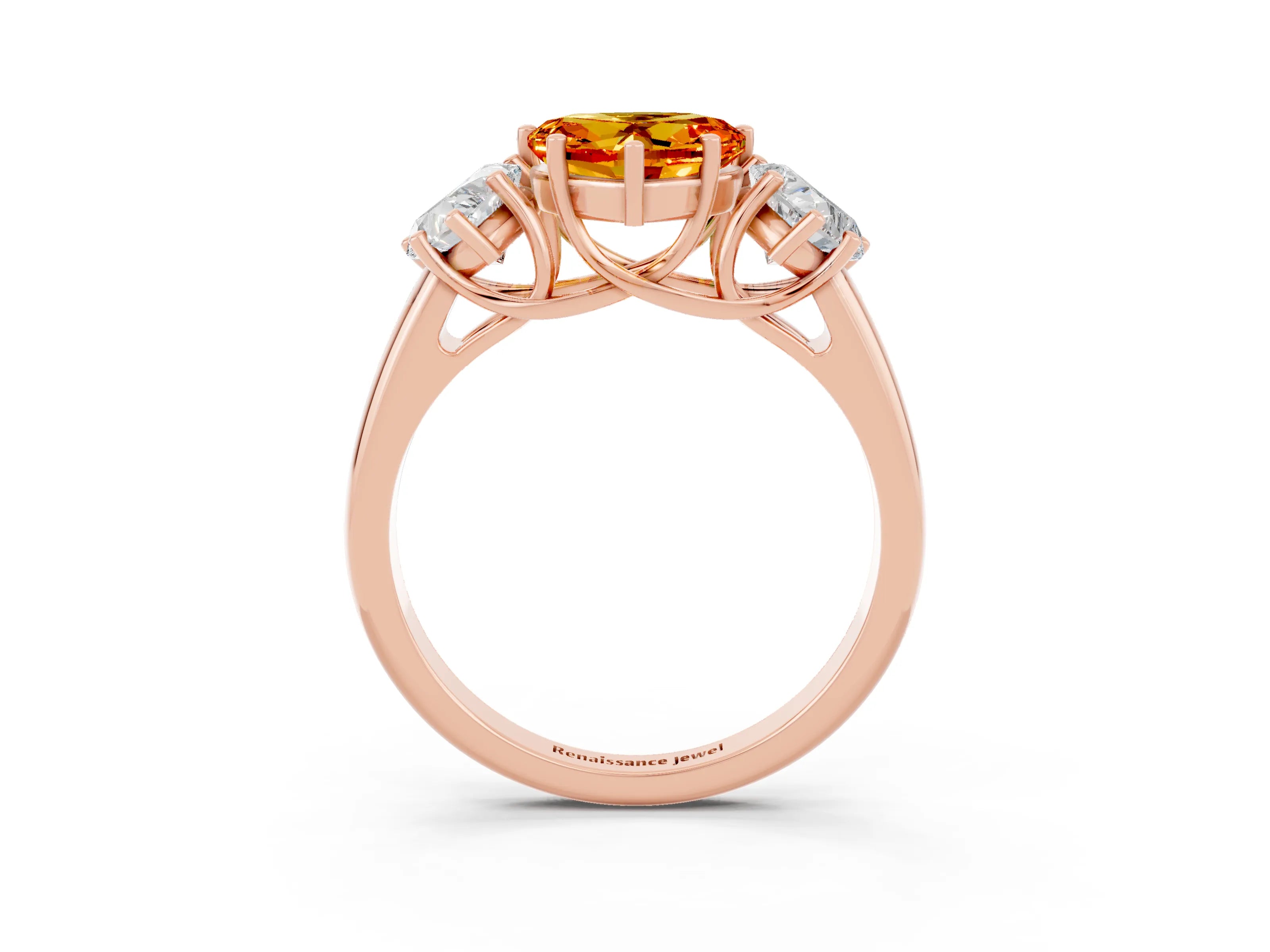 Rose gold Three-Stone Heart Cut Citrine Engagement Ring with Prong Setting_3
