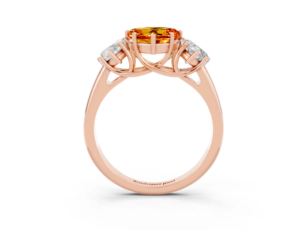 Rose gold Three-Stone Heart Cut Citrine Engagement Ring with Prong Setting