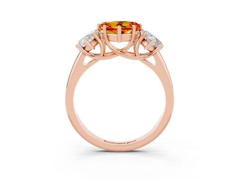 Rose gold Three-Stone Heart Cut Citrine Engagement Ring with Prong Setting_3