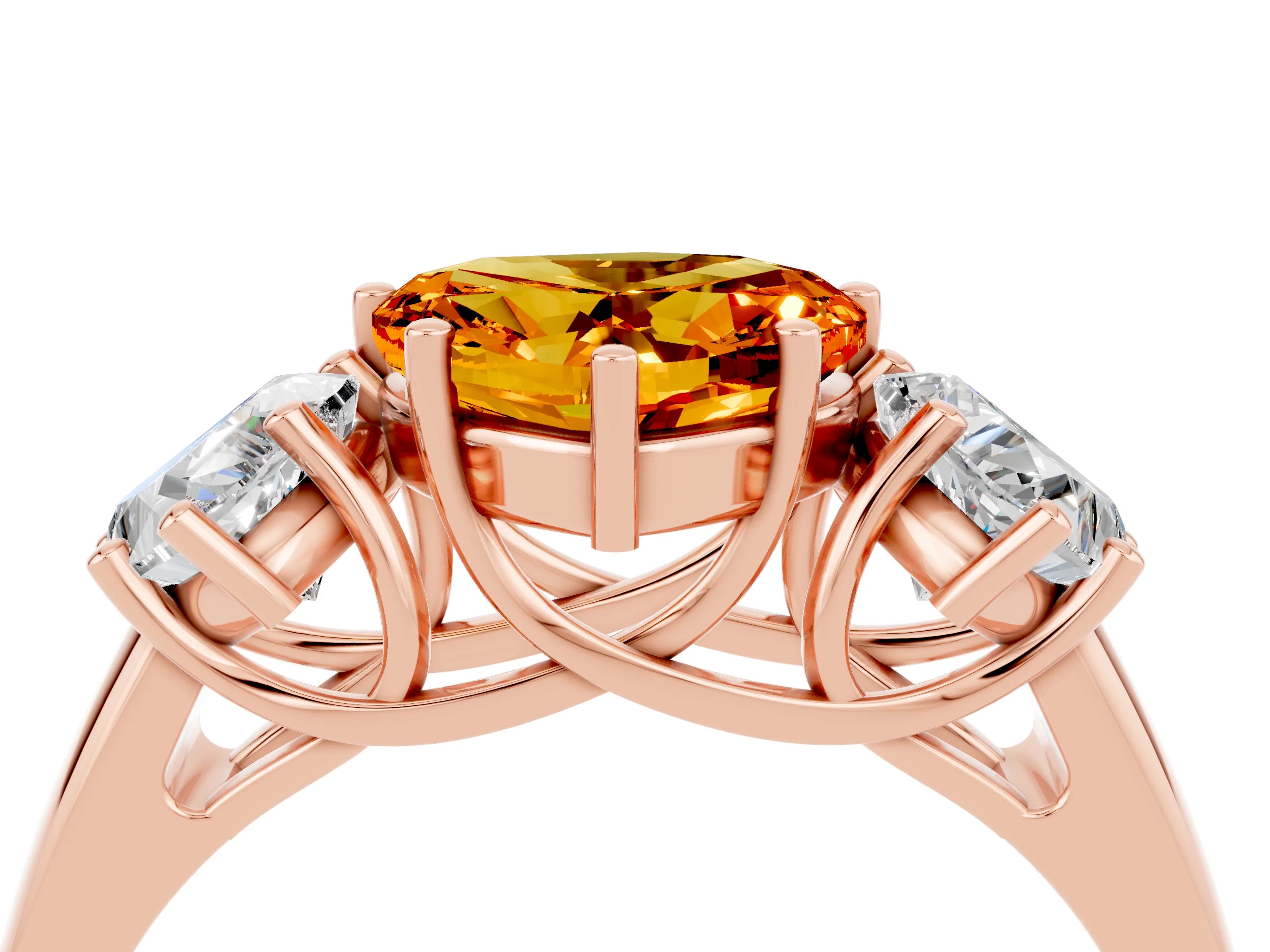 Rose gold Three-Stone Heart Cut Citrine Engagement Ring with Prong Setting_4