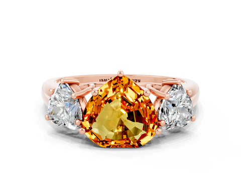 Rose gold Three-Stone Heart Cut Citrine Engagement Ring with Prong Setting
