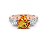 Rose gold Three-Stone Heart Cut Citrine Pavé Band with Four-Prong Setting