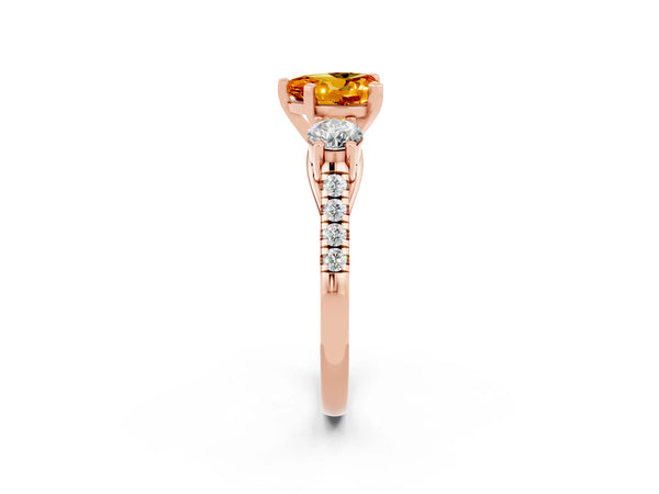 Rose gold Three-Stone Heart Cut Citrine Pavé Band with Four-Prong Setting