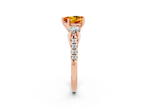 Rose gold Three-Stone Heart Cut Citrine Pavé Band with Four-Prong Setting_2