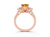 Rose gold Three-Stone Heart Cut Citrine Pavé Band with Four-Prong Setting_3