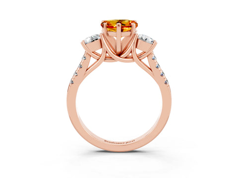 Rose gold Three-Stone Heart Cut Citrine Pavé Band with Four-Prong Setting_3