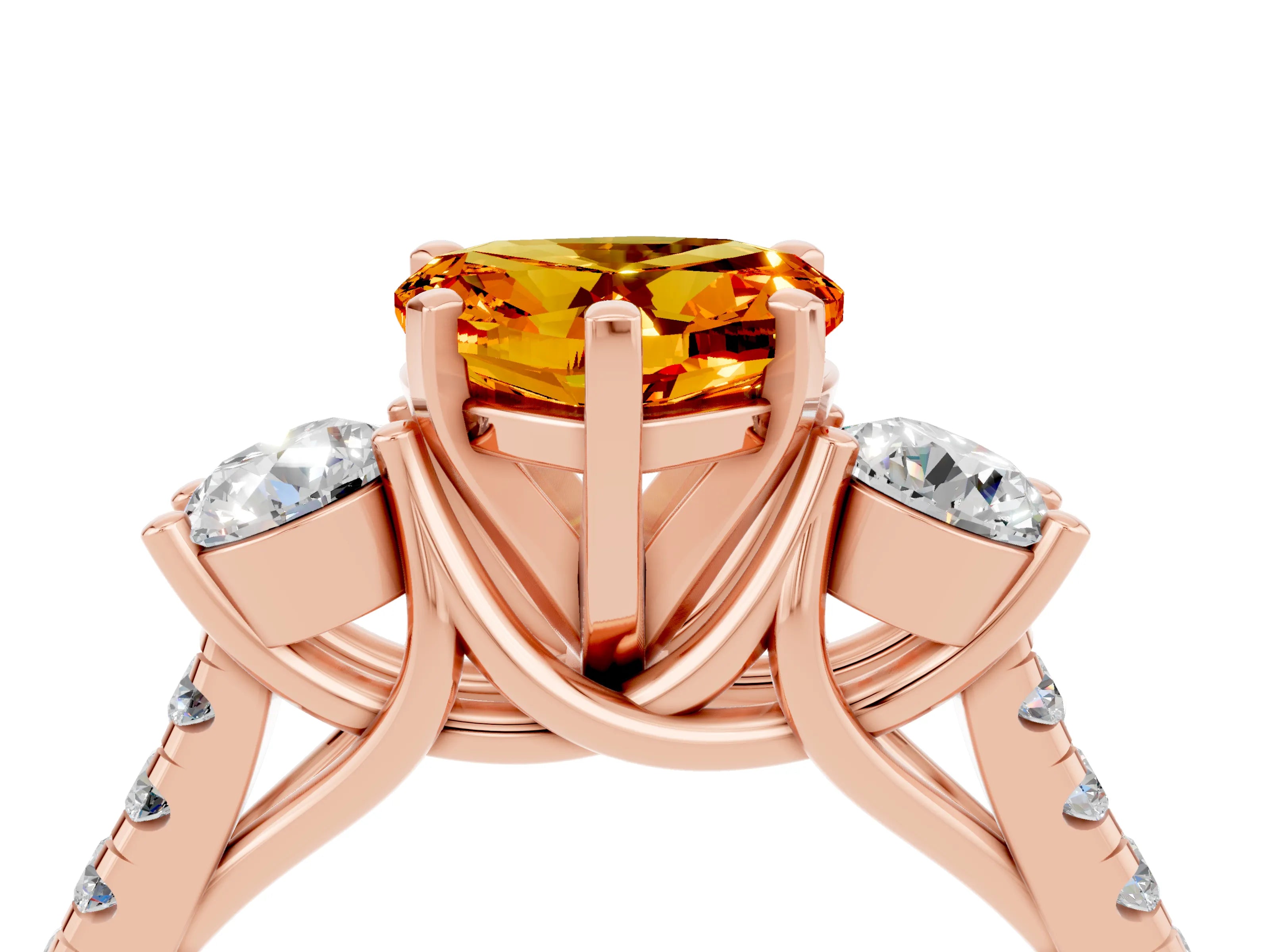 Rose gold Three-Stone Heart Cut Citrine Pavé Band with Four-Prong Setting_4