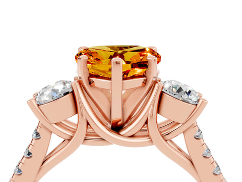 Rose gold Three-Stone Heart Cut Citrine Pavé Band with Four-Prong Setting_4