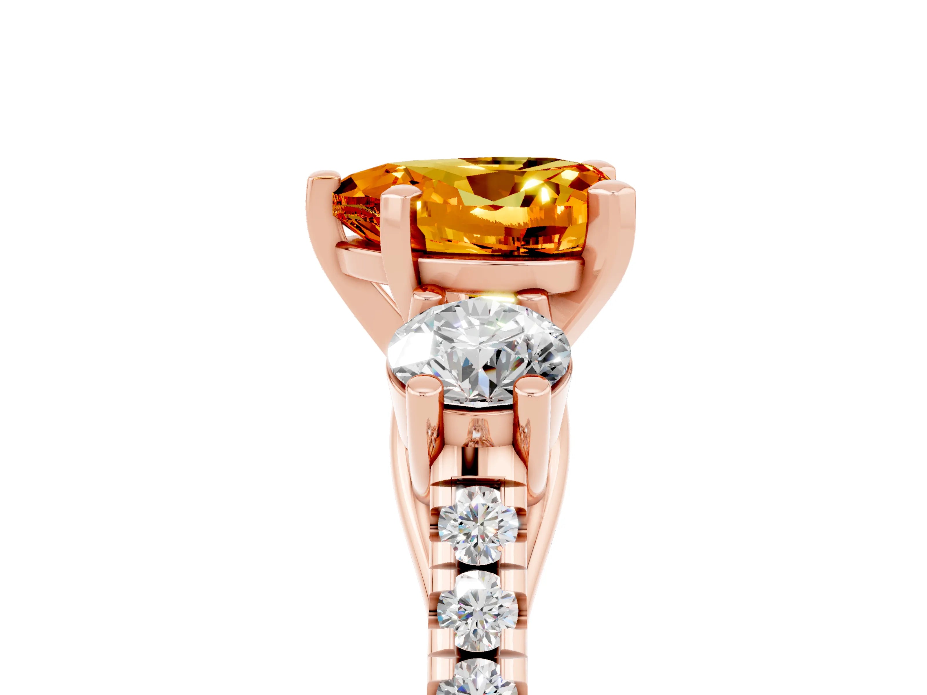 Rose gold Three-Stone Heart Cut Citrine Pavé Band with Four-Prong Setting_5