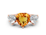 Rose gold Three-Stone Heart Cut Citrine Ring with Pavé Band and Prong Setting_12