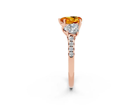 Rose gold Three-Stone Heart Cut Citrine Ring with Pavé Band and Prong Setting_14