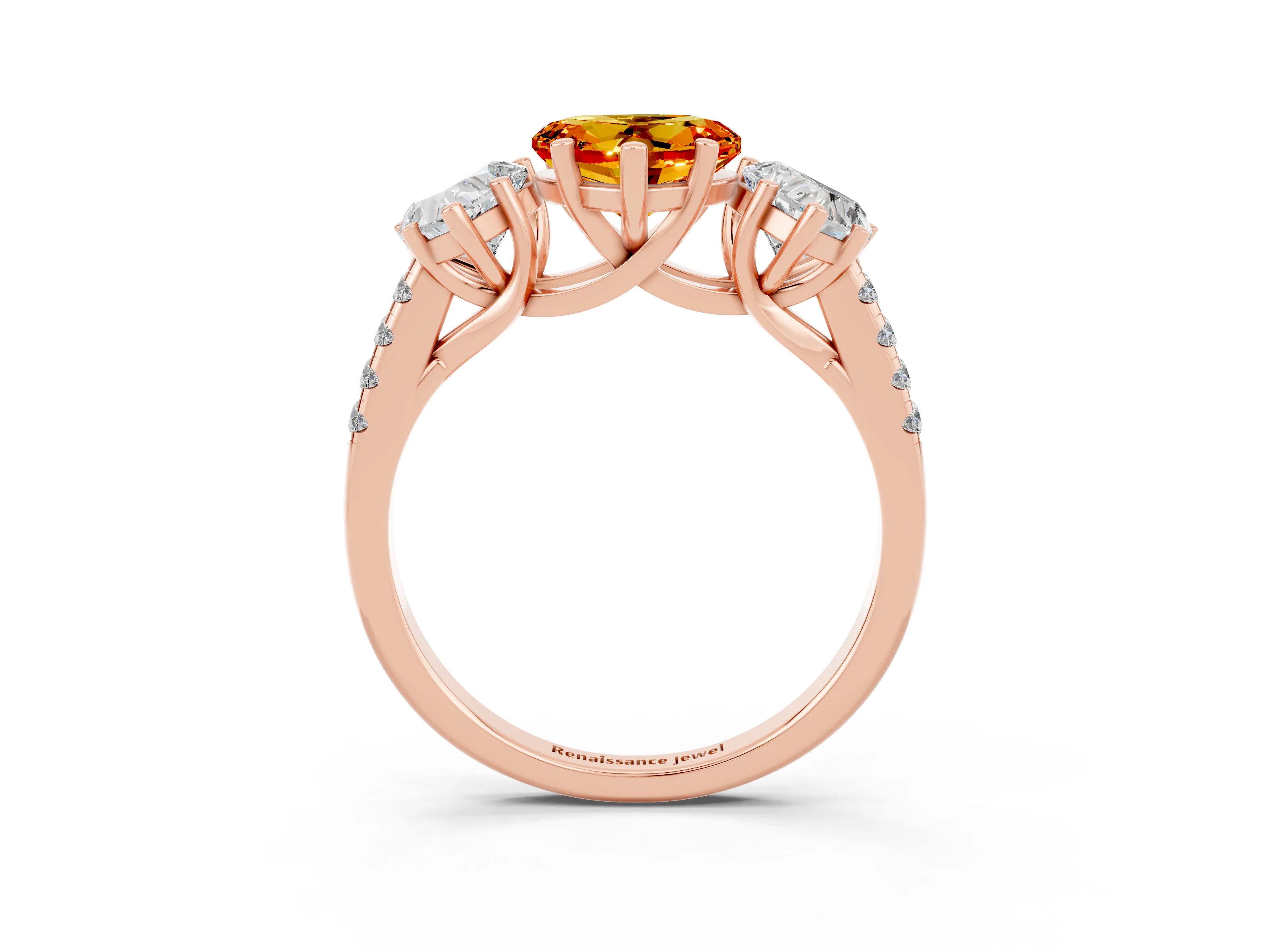 Rose gold Three-Stone Heart Cut Citrine Ring with Pavé Band and Prong Setting_15