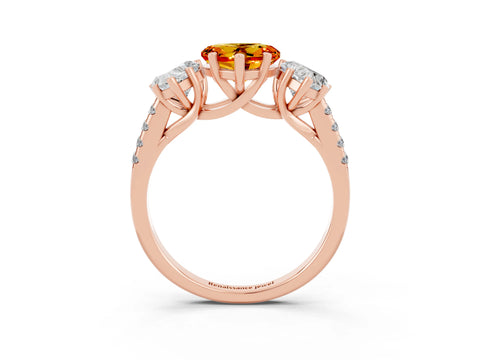Rose gold Three-Stone Heart Cut Citrine Ring with Pavé Band and Prong Setting_15