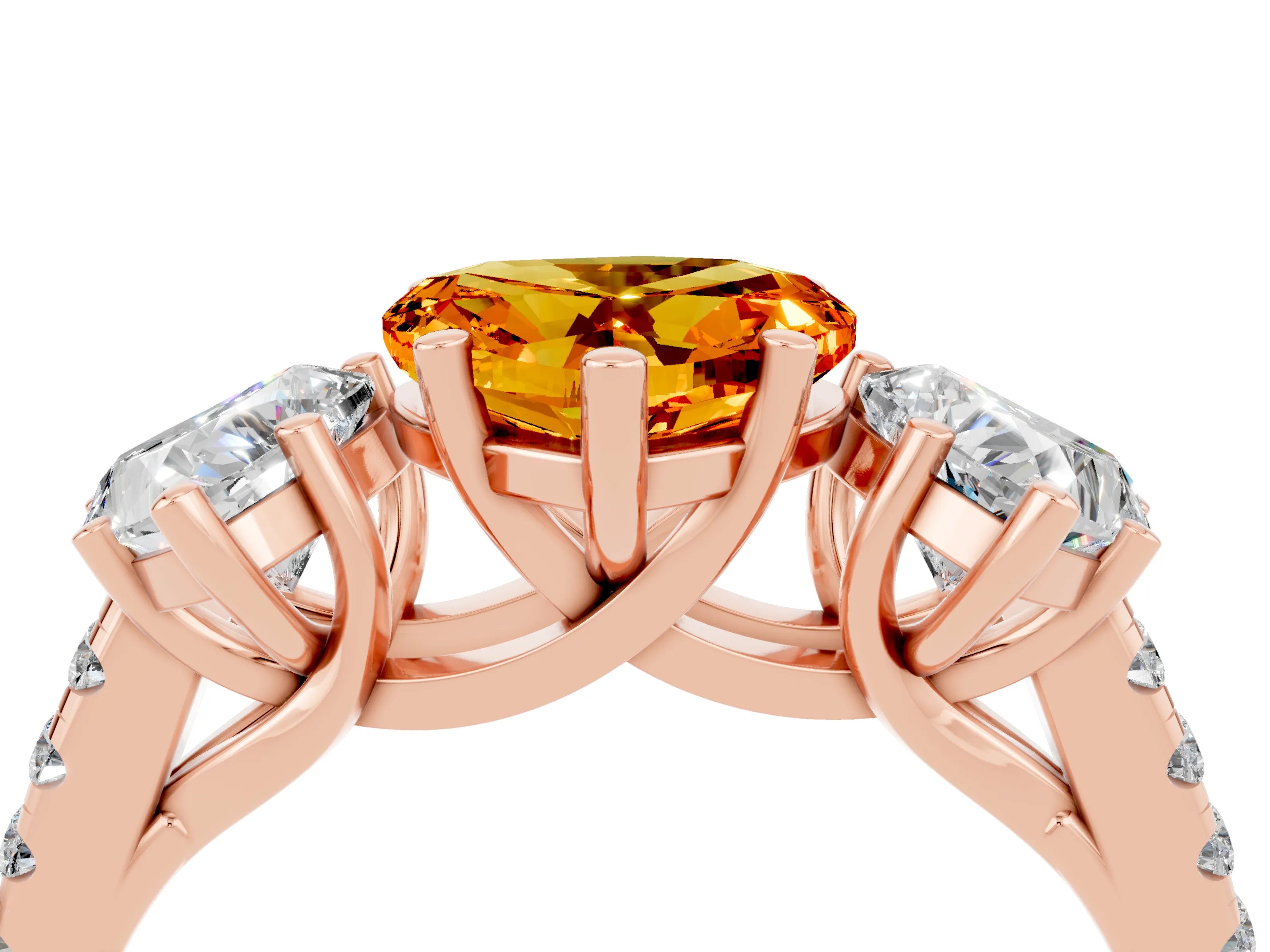 Rose gold Three-Stone Heart Cut Citrine Ring with Pavé Band and Prong Setting_16