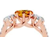 Rose gold Three-Stone Heart Cut Citrine Ring with Pavé Band and Prong Setting_16