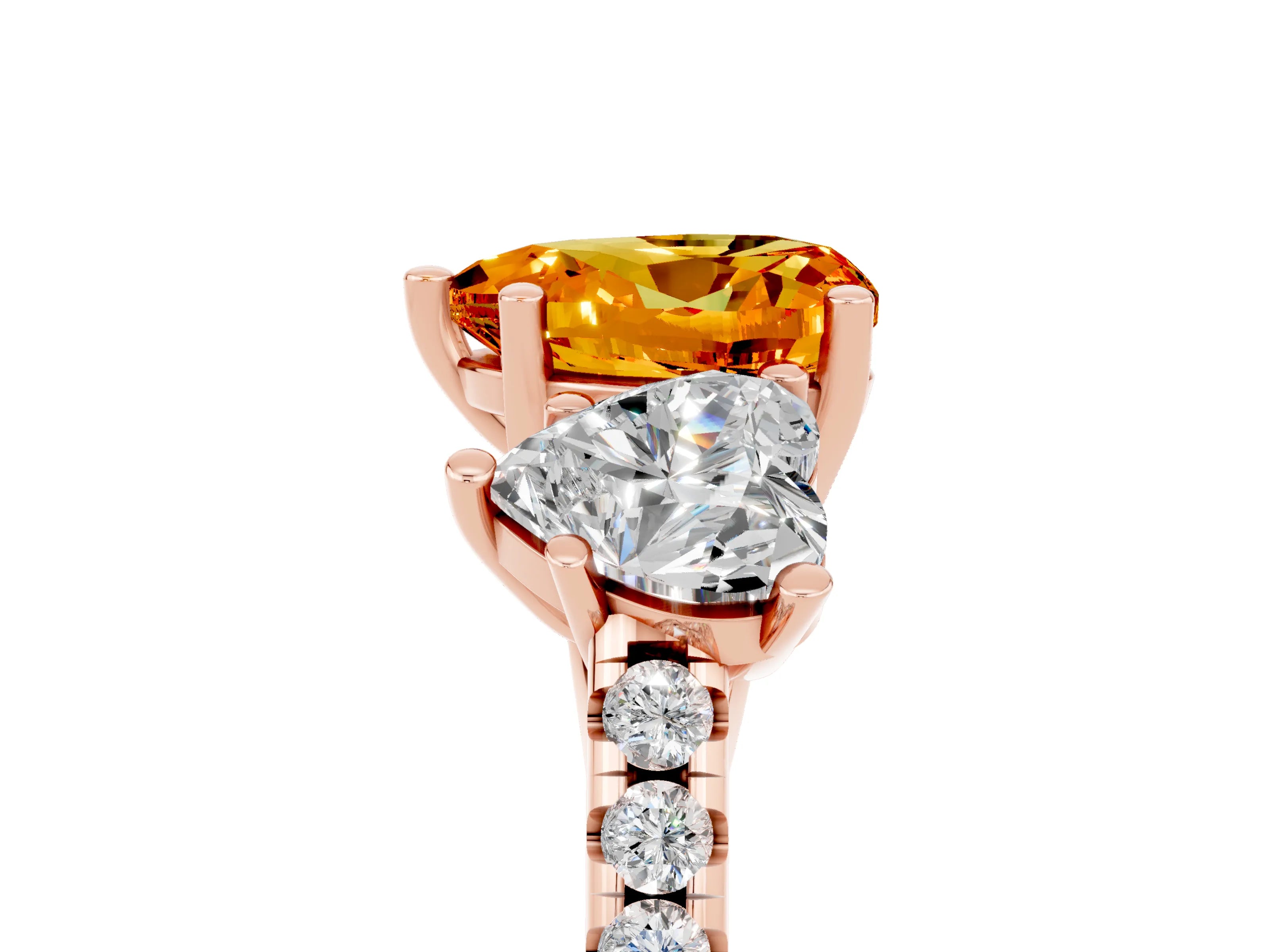 Rose gold Three-Stone Heart Cut Citrine Ring with Pavé Band and Prong Setting_17