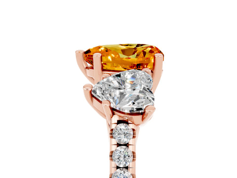 Rose gold Three-Stone Heart Cut Citrine Ring with Pavé Band and Prong Setting_17
