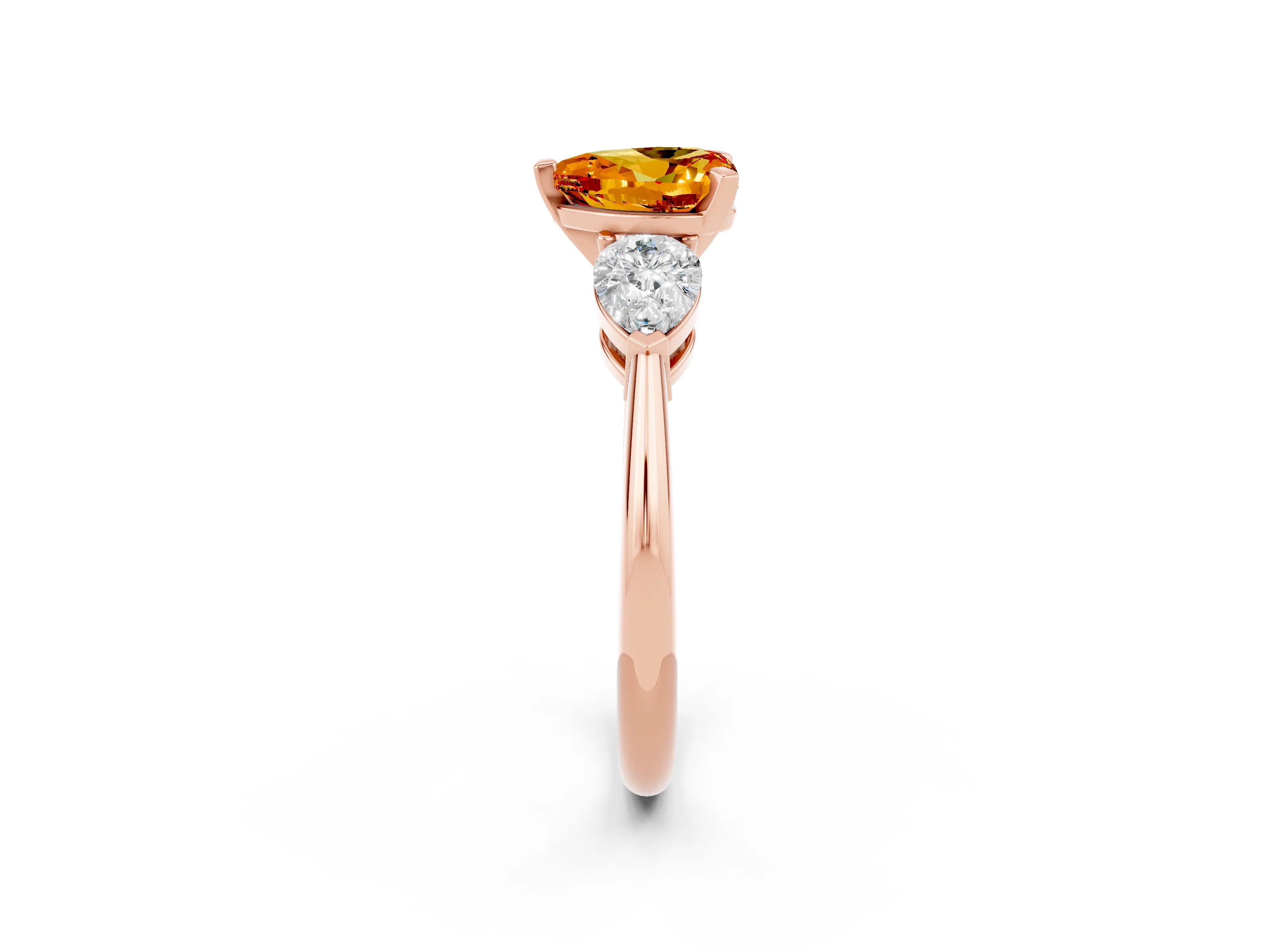 Rose gold Three-Stone Heart Cut Citrine Ring with Pear Side Stones and Four-Prong Setting_2