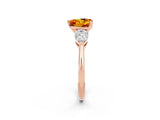 Rose gold Three-Stone Heart Cut Citrine Ring with Pear Side Stones and Four-Prong Setting_2