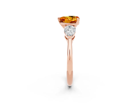 Rose gold Three-Stone Heart Cut Citrine Ring with Pear Side Stones and Four-Prong Setting_2