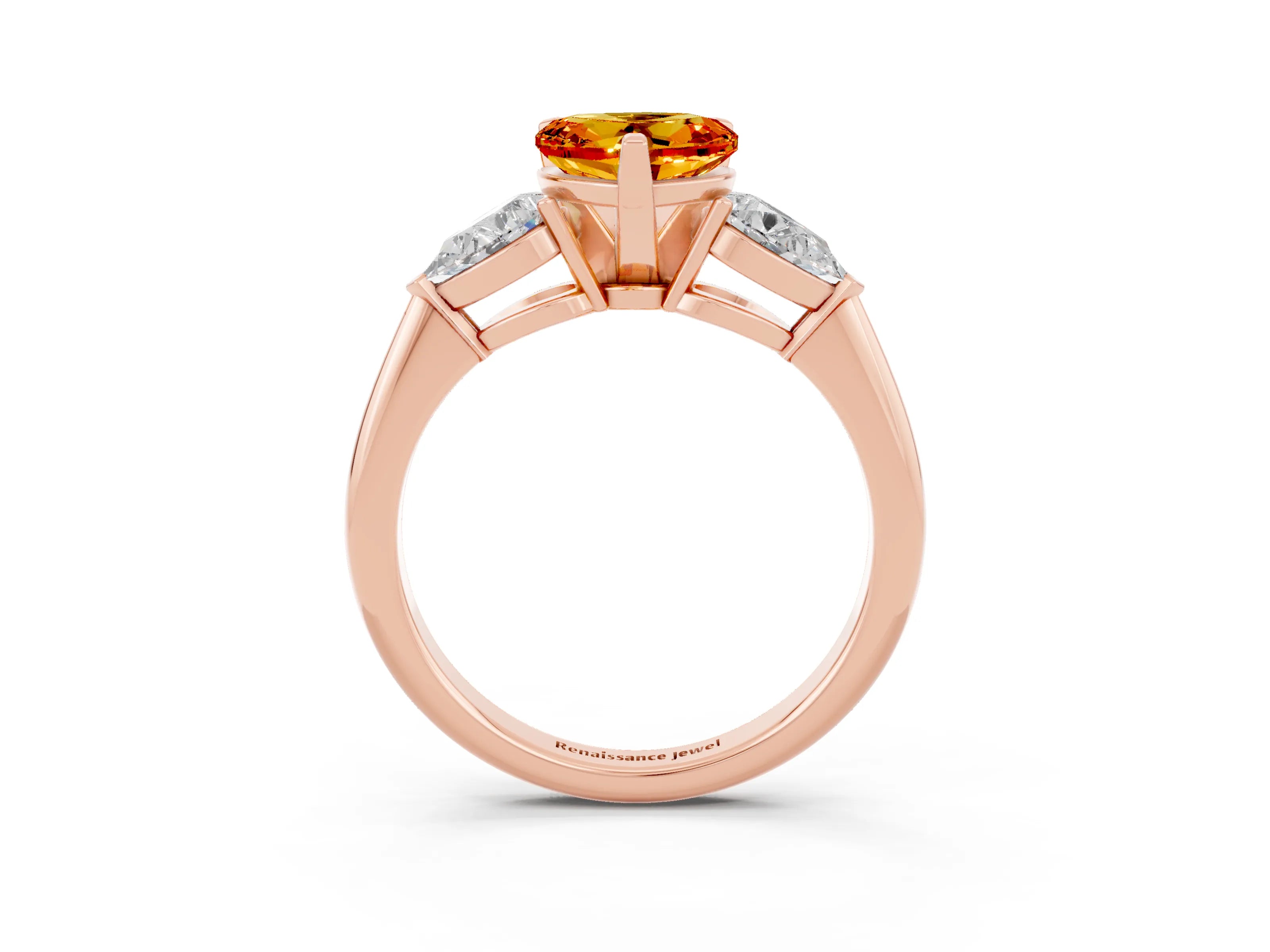Rose gold Three-Stone Heart Cut Citrine Ring with Pear Side Stones and Four-Prong Setting_3