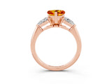 Rose gold Three-Stone Heart Cut Citrine Ring with Pear Side Stones and Four-Prong Setting_3