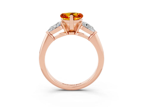 Rose gold Three-Stone Heart Cut Citrine Ring with Pear Side Stones and Four-Prong Setting_3