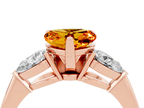 Rose gold Three-Stone Heart Cut Citrine Ring with Pear Side Stones and Four-Prong Setting_4
