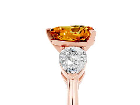 Rose gold Three-Stone Heart Cut Citrine Ring with Pear Side Stones and Four-Prong Setting_5