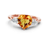 Rose gold Three-Stone Heart Cut Citrine Ring with Pear  Side Stones in Four-Prong Setting_12