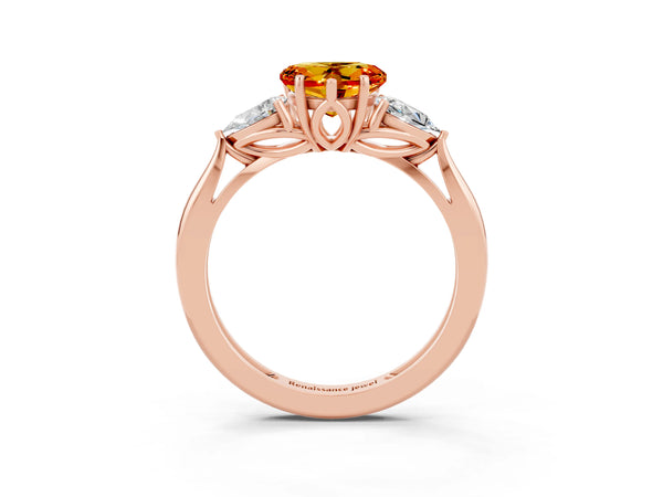 Rose gold Three-Stone Heart Cut Citrine Ring with Pear  Side Stones in Four-Prong Setting