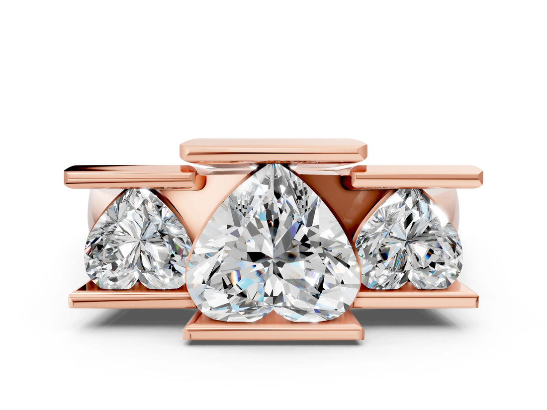 Rose gold Three Stone Heart Cut Cut Channel Set Diamond Ring_3