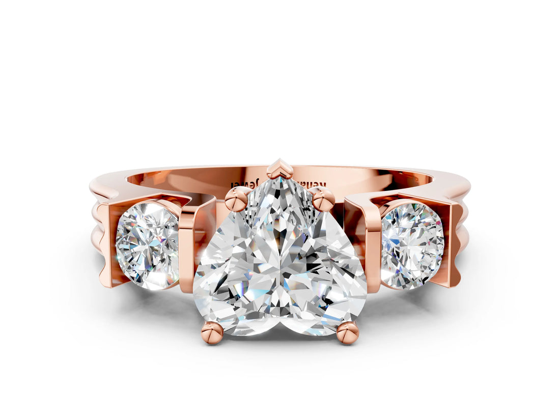 Rose gold Three-Stone Heart Cut Cut Classic Band Prong Setting Ring_7