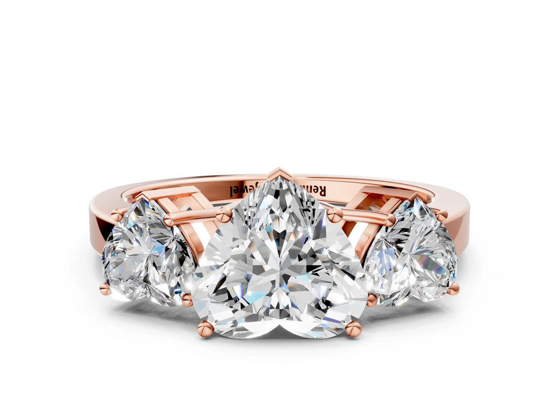 Rose gold Three-Stone Heart Cut Cut Diamond Engagement Ring with Flat Band and Four-Prong Setting_15