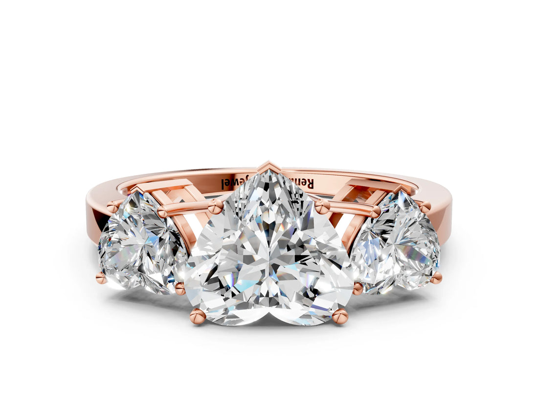 Rose gold Three-Stone Heart Cut Cut Diamond Engagement Ring with Flat Band and Four-Prong Setting_3