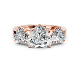 Rose gold Three-Stone Heart Cut Cut Diamond Engagement Ring with Flat Band and Four-Prong Setting_3