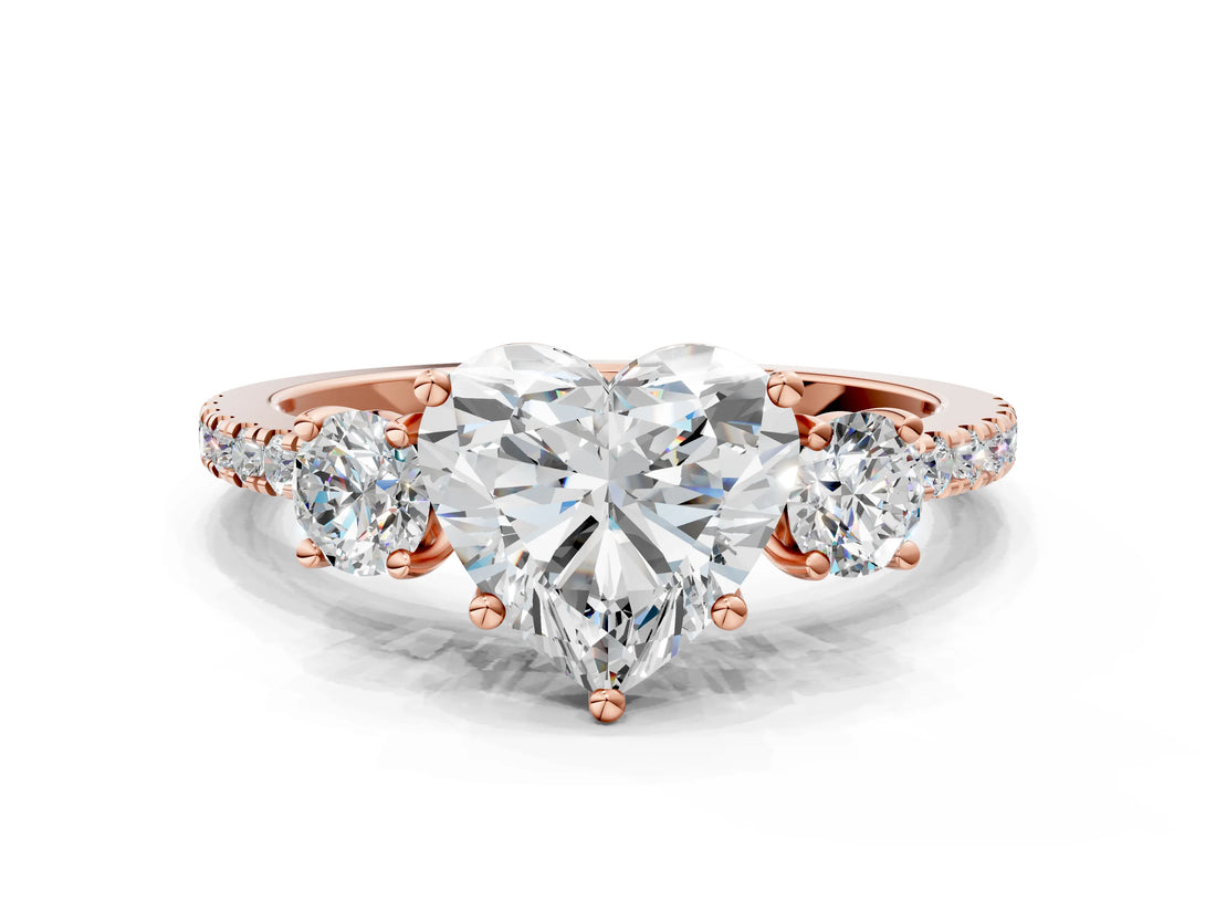 Rose gold Three-Stone Heart Cut Cut Diamond Pavé Band with Prong Setting_15