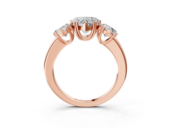 Rose gold Three-Stone Heart Cut Cut Diamond Ring with Channel Set Band and Four-Prong Setting