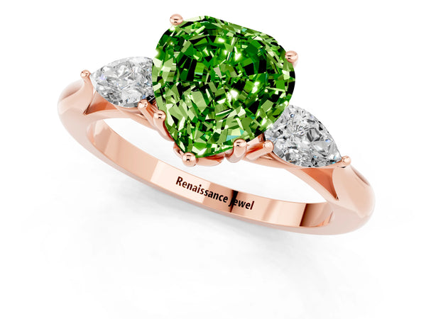 Rose gold Three-Stone Heart Cut Cut Diamond Ring with Pear Side Stones in Four-Prong Setting