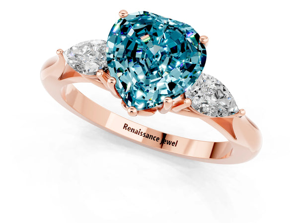 Rose gold Three-Stone Heart Cut Cut Diamond Ring with Pear Side Stones in Four-Prong Setting