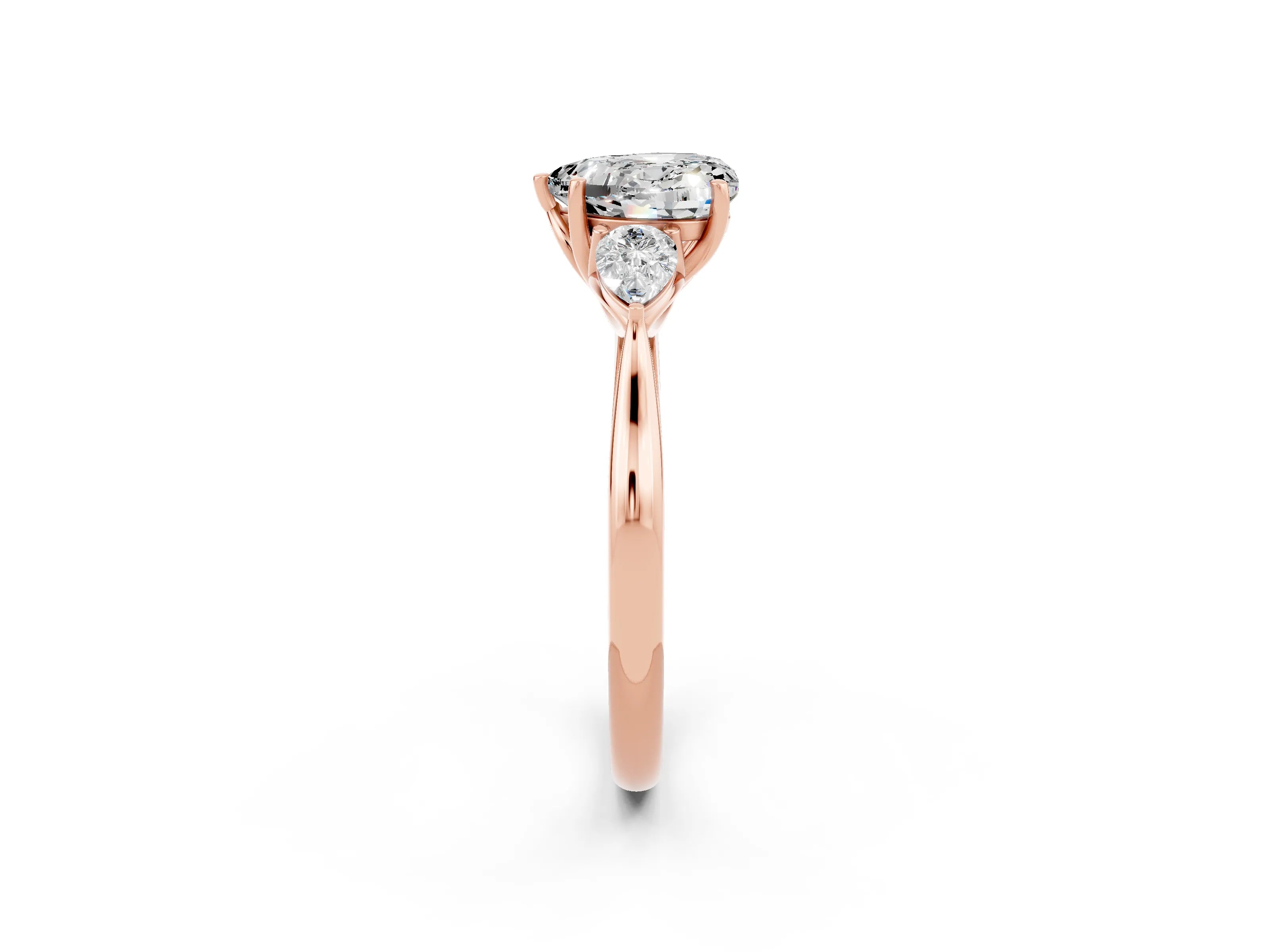 Rose gold Three-Stone Heart Cut Cut Diamond Ring with Pear Side Stones in Four-Prong Setting_2