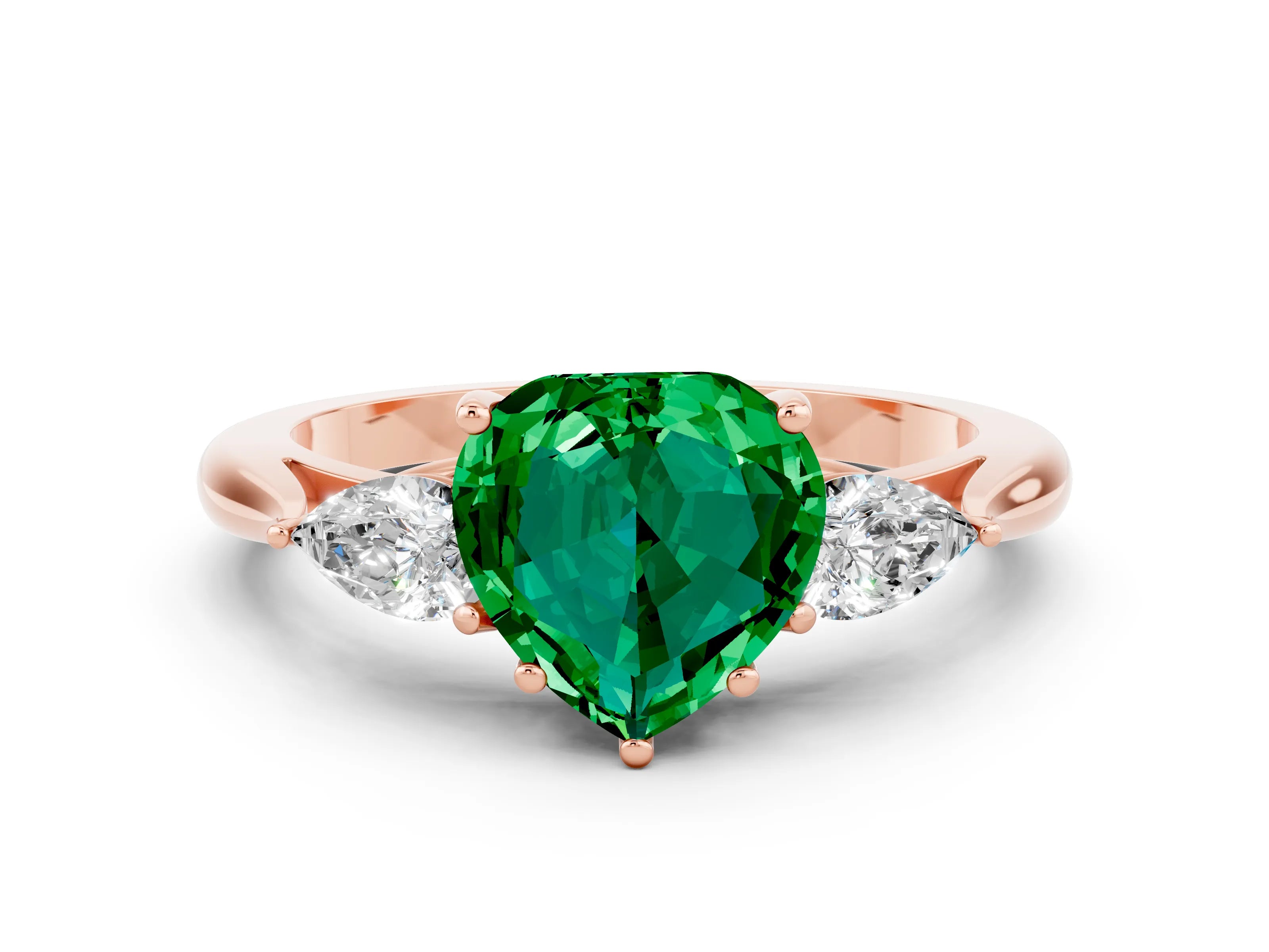 Rose gold Three-Stone Heart Cut Cut Diamond Ring with Pear Side Stones in Four-Prong Setting