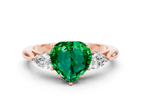 Rose gold Three-Stone Heart Cut Cut Diamond Ring with Pear Side Stones in Four-Prong Setting