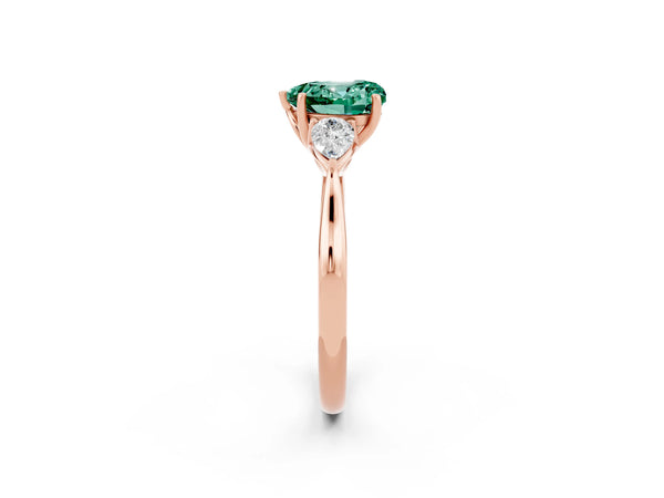 Rose gold Three-Stone Heart Cut Green Sapphire Ring with Pear  Side Stones in Four-Prong Setting