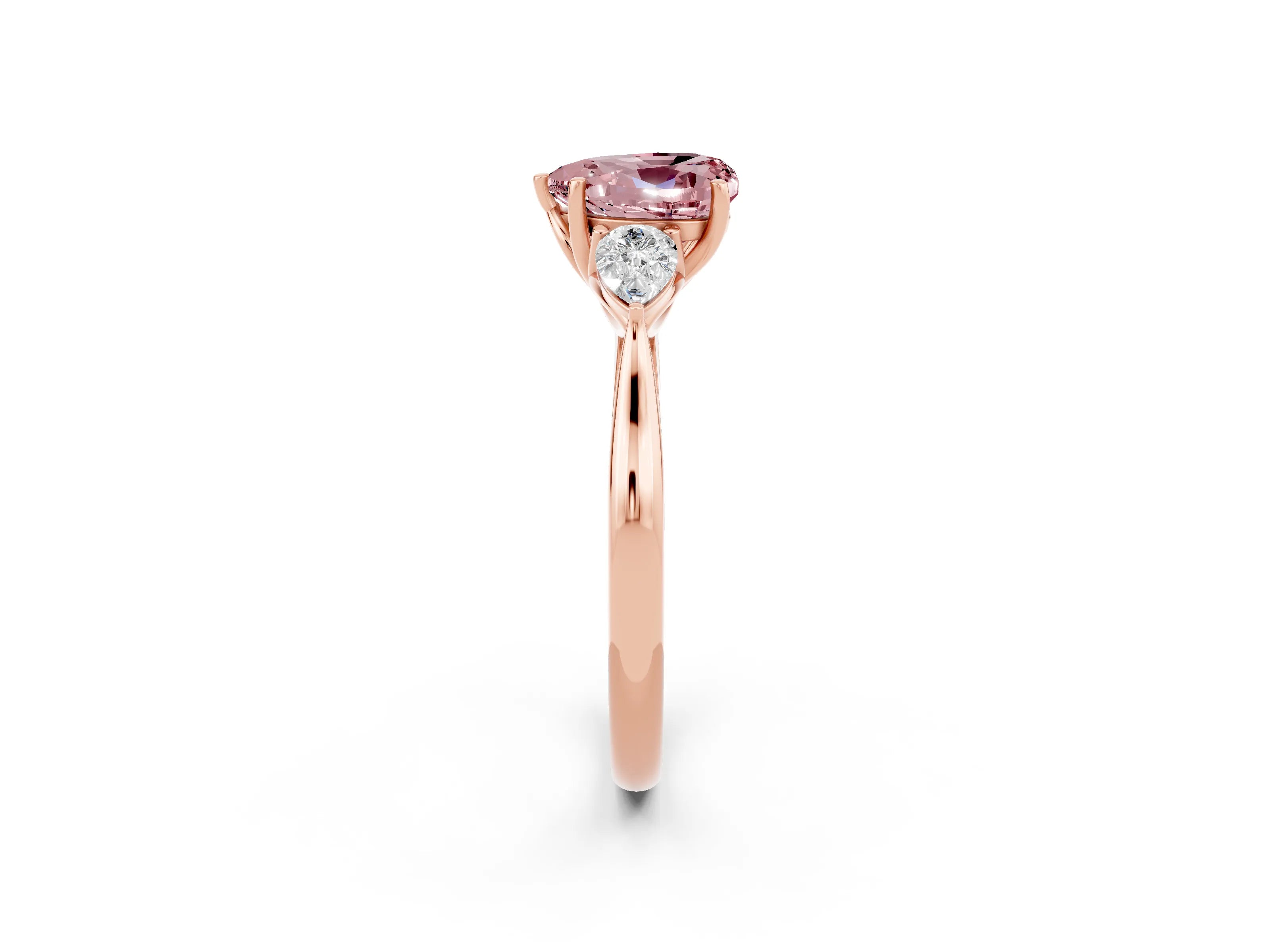 Rose gold Three-Stone Heart Cut Cut Diamond Ring with Pear Side Stones in Four-Prong Setting_2