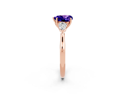 Rose gold Three-Stone Heart Cut Cut Diamond Ring with Pear Side Stones in Four-Prong Setting_2