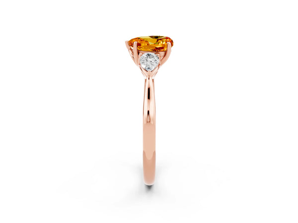 Rose gold Three-Stone Heart Cut Citrine Ring with Pear  Side Stones in Four-Prong Setting